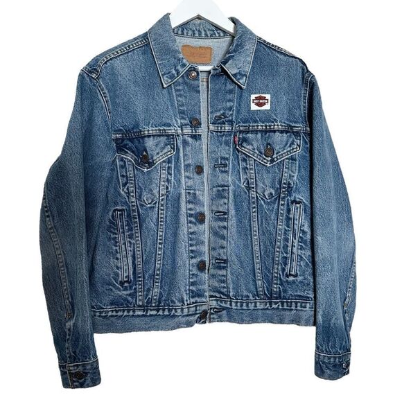 Vintage Levi Harley Davidson Reworked Upcycled Trucker Denim Jean Jacket - Picture 11 of 13